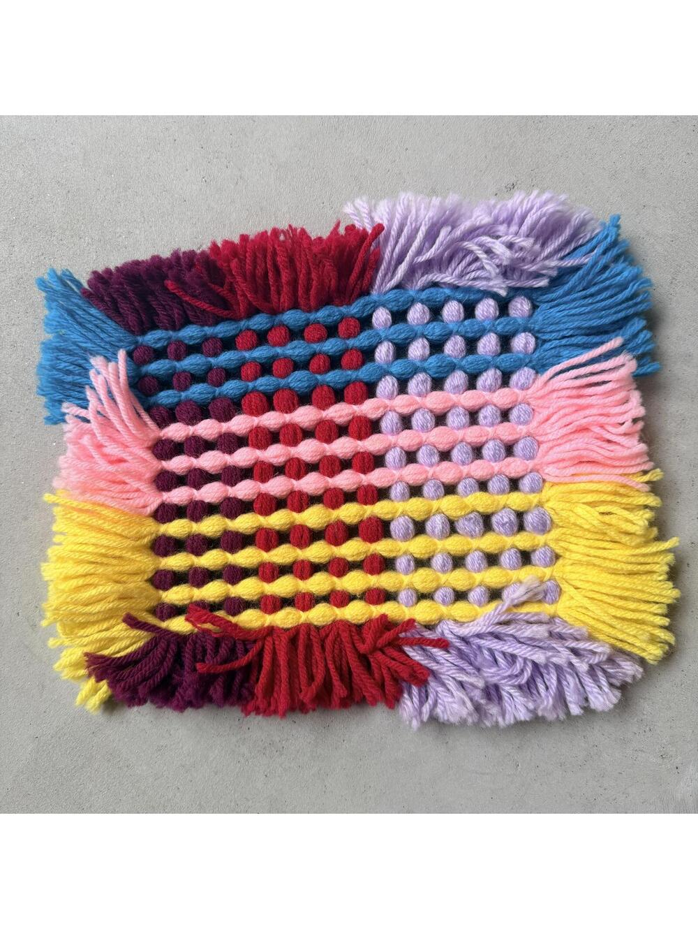Colorful Handmade Woven Trivet with Fringes